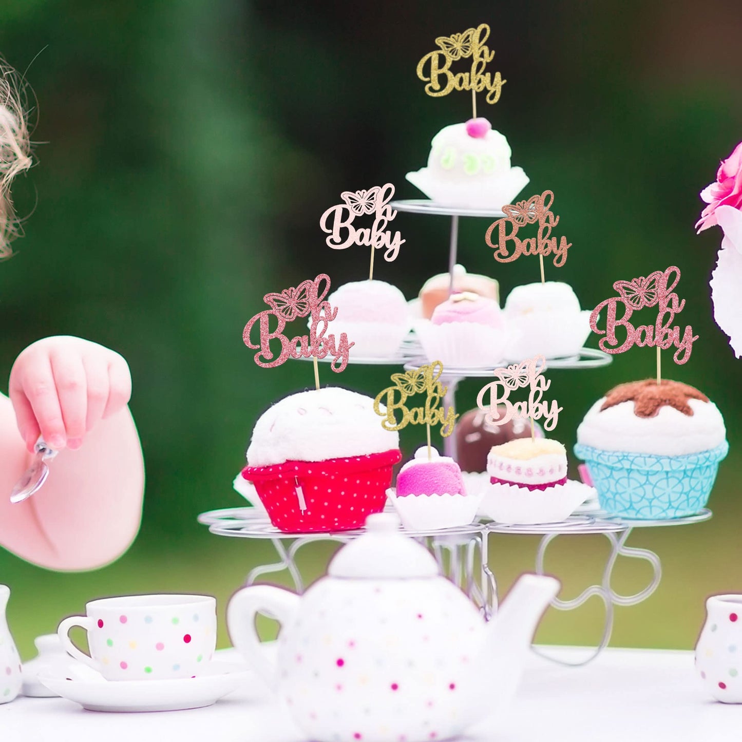 Gyufise 24Pcs Multicolor Glittery Oh Baby Butterfly Cupcake Toppers Baby Shower Girl Butterfly Decoration Baby Shower Butterfly