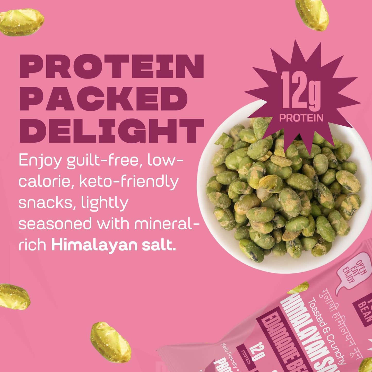 Where You Bean Edamame Beans Snack (Himalayan Salt) - Crunchy and Dry Roasted Edamame Beans - High Protein Snacks, Keto and Vega