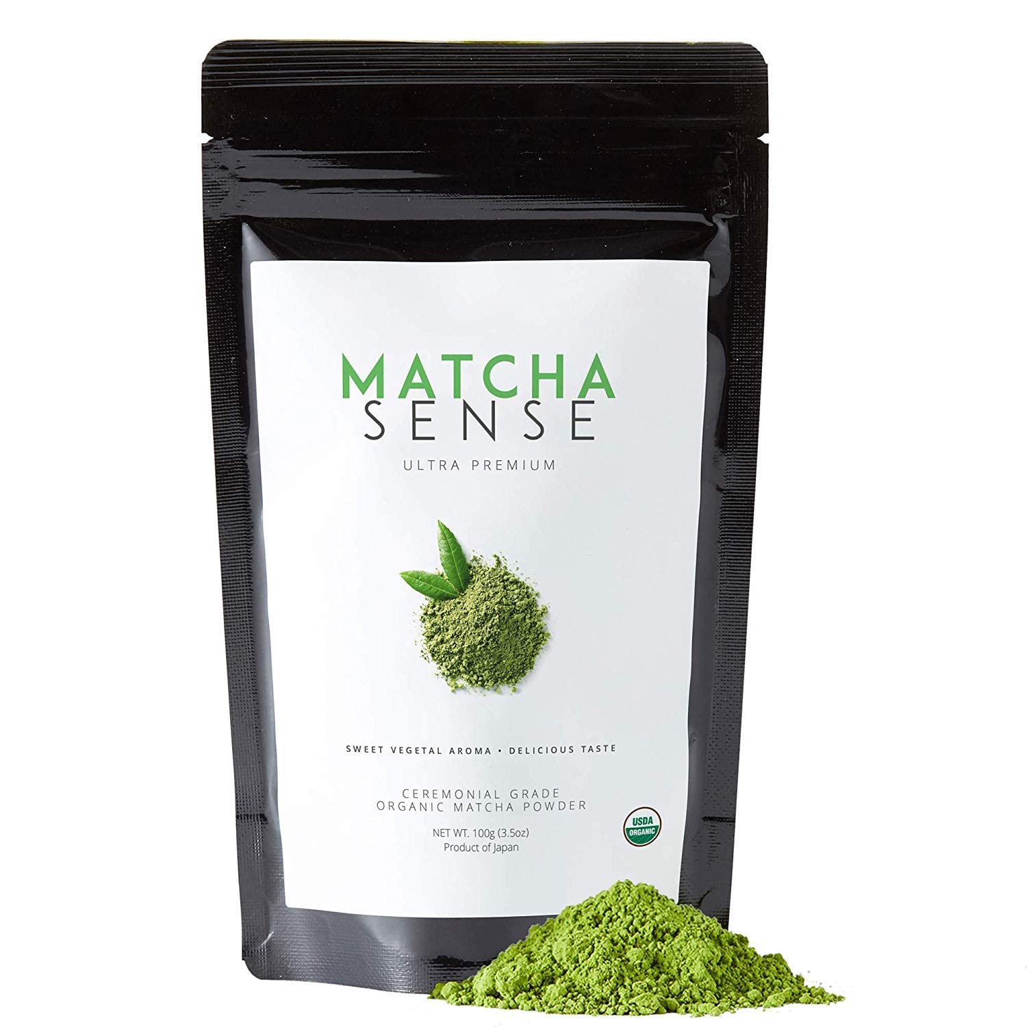 Matcha Sense - Organic Matcha Green Tea Powder Ceremonial Grade - Energy, Japanese Origin, Pure & Unsweetened - Easy Resealable