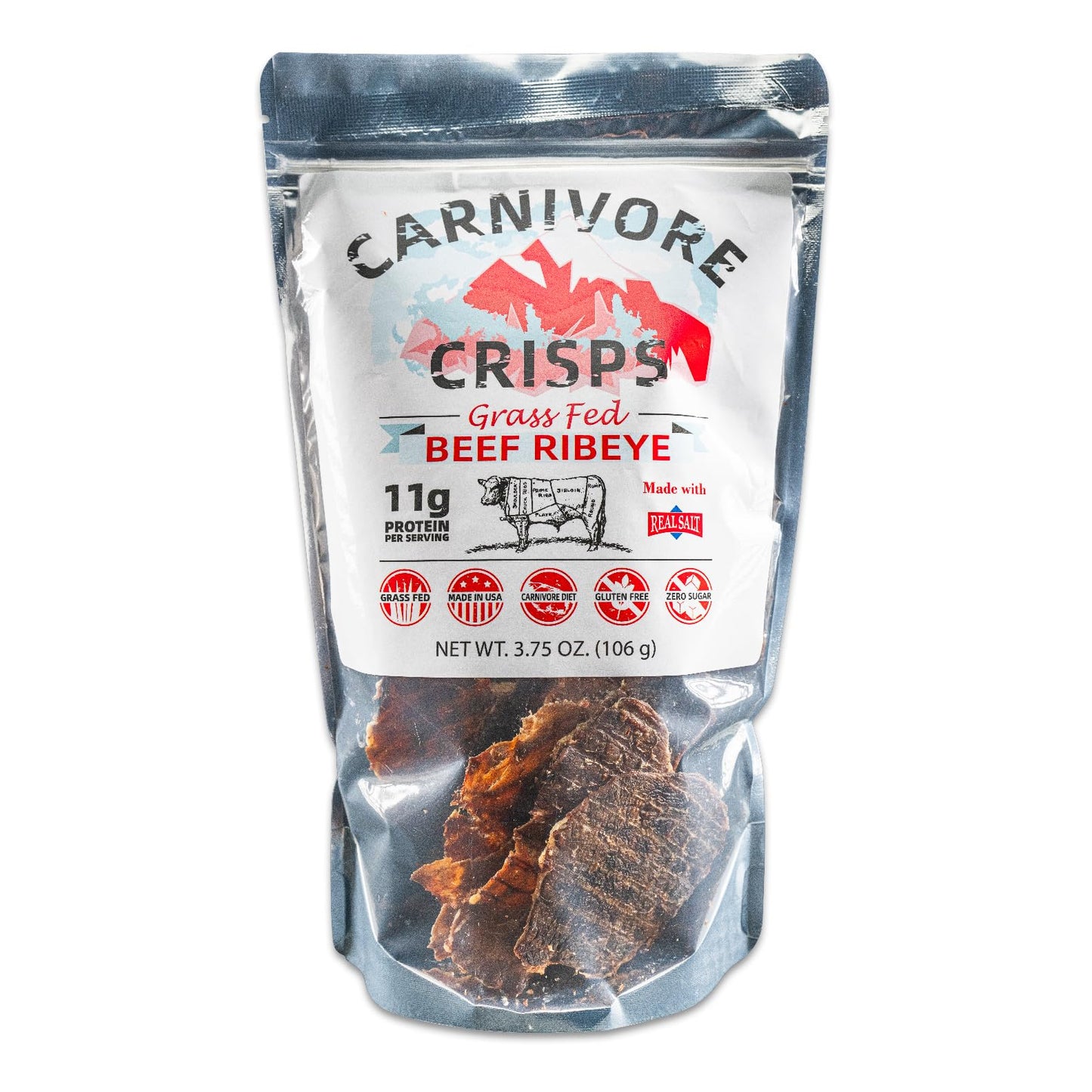 Carnivore Crisps Beef Ribeye Crisps, High Protein, Gluten-Free, 3.75 oz (Pack of 3)