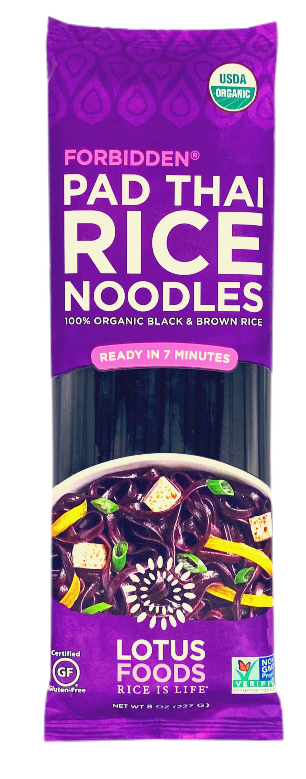 Lotus Foods Organic Forbidden Rice Pad Thai Noodles - Asian Style Noodles For Pho Or Stir Fry, Gluten Free, Vegan, Whole Grain, Non Gmo, Serve Hot Or Cold - 8 Oz (Pack Of 8)