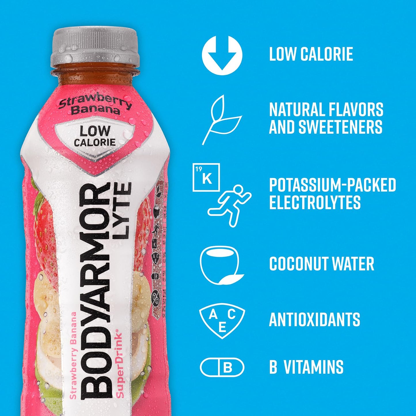 Bodyarmor Lyte Sports Drink Low-Calorie Sports Beverage, Strawberry Banana, Natural Flavors With Vitamins, Potassium-Packed Electrolytes, Perfect For Athletes, 16 Fl Oz (Pack Of 12)