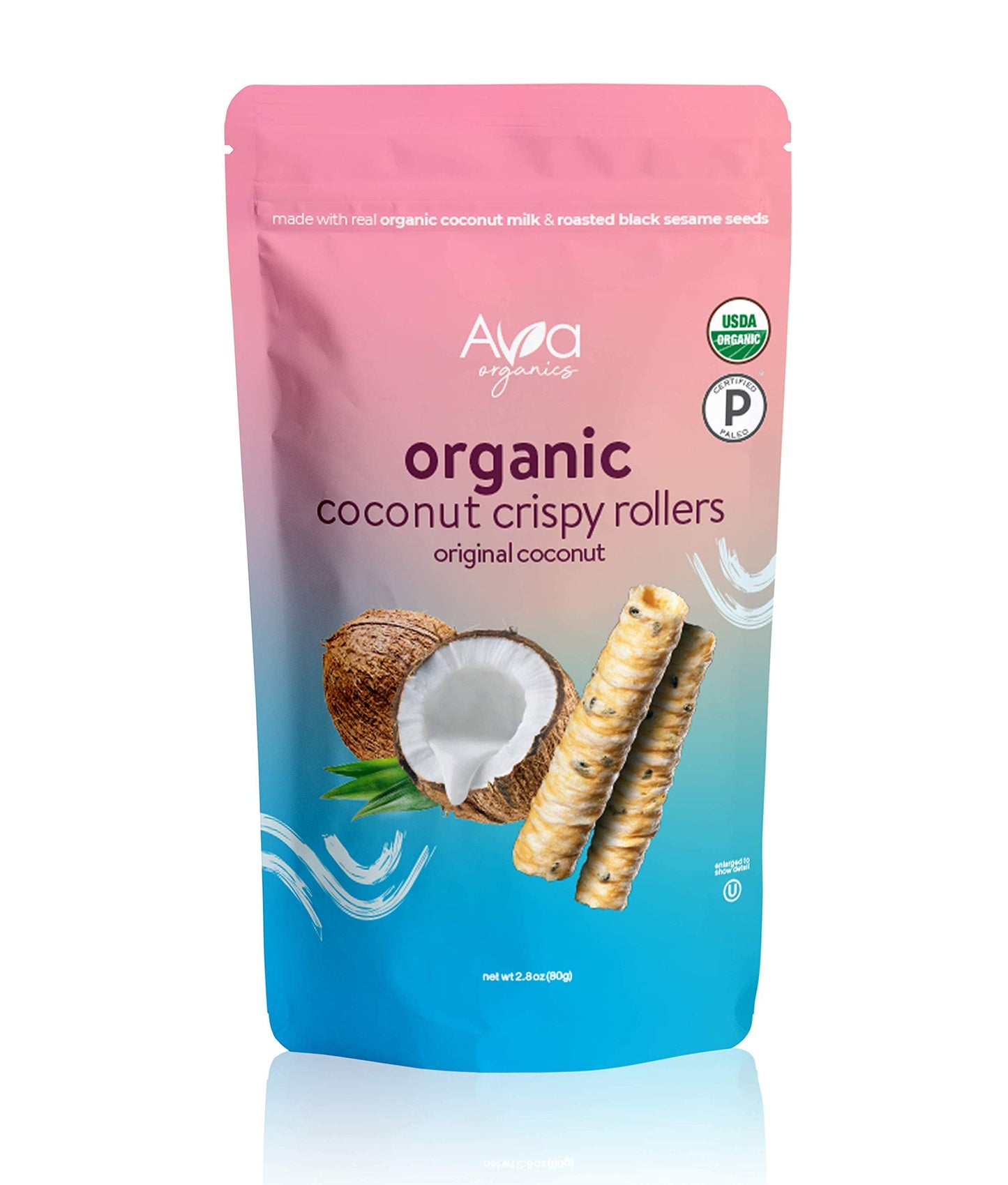 Ava Organics - Coconut Crispy Rollers, Healthy Snack Rolls For Adults And Kids, Kosher, Gluten Free, Certified Paleo - Original