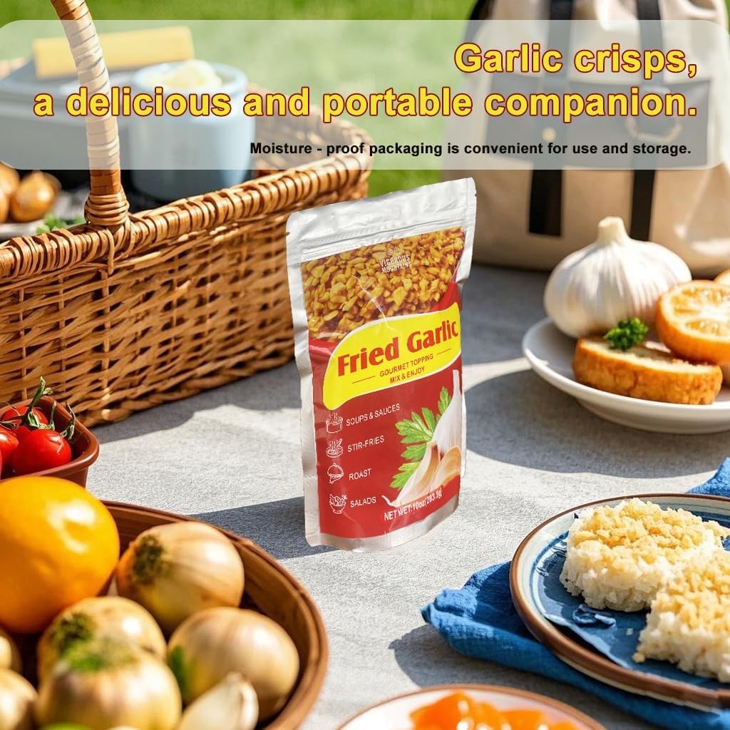 Vigorous Mountains Crispy Fried Garlic, Dried Minced, Crunchy Roasted Garlic Seasoning 10 Oz, 283.5G