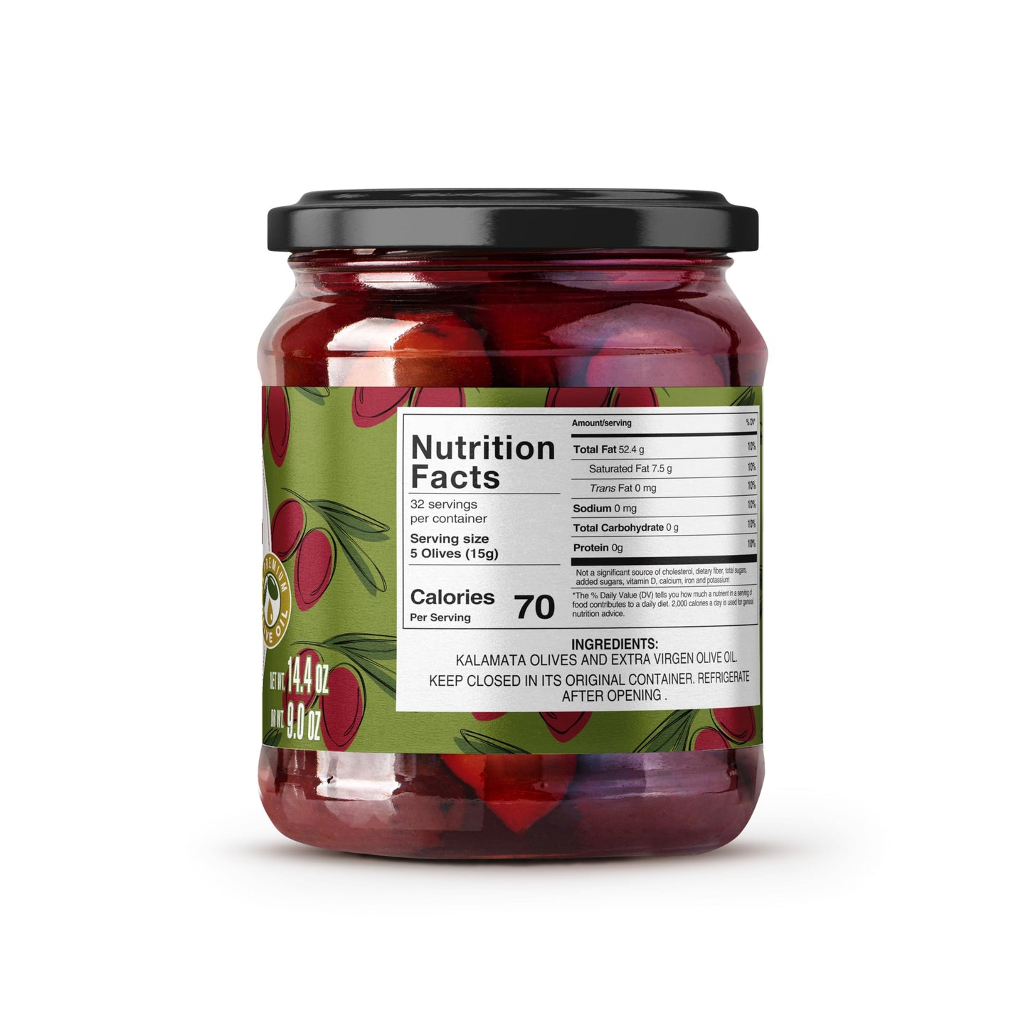Whole Premium Kalamata Olives From Greece  Jumbo Size  Preserved In Premium Koroneiki Olive Oil  14.4 Oz