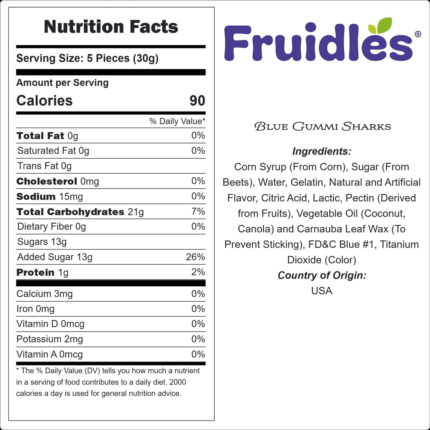 Fruidles Blue Shark Gummi Candy, Assorted Fruit Flavors, Non-GMO, 1 Pound Bag