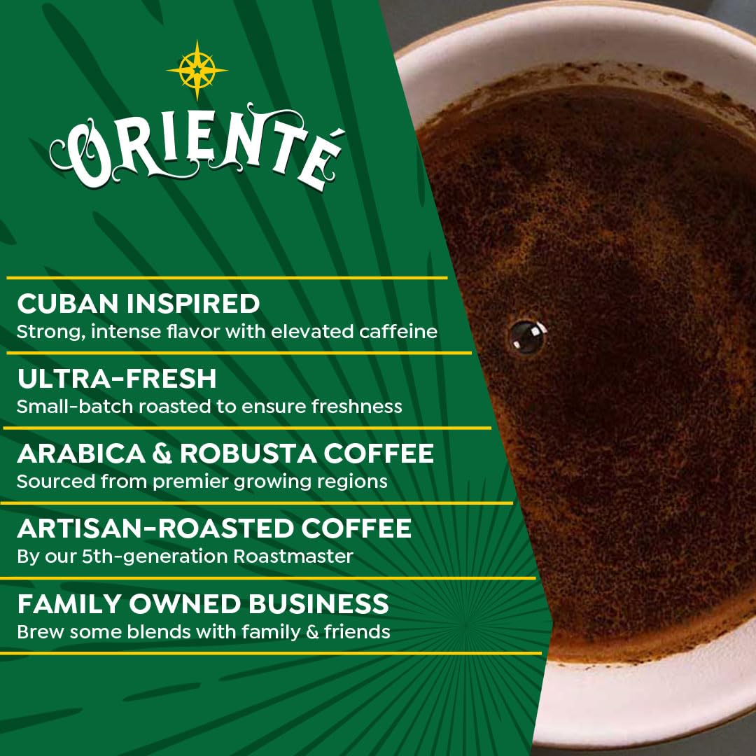 Oriente Dark Roast Cuban Coffee Pods, 18 Ct. | Cafe De Olla | Sweetened Espresso W/Cinnamon | 100% Arabica Dark Roast Coffee | S