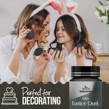 Bakeebake Luster Dust Edible 15G - Edible Glitter For Drinks & Desserts - Gluten Free Edible Black Dust For Cake Decorating - Ta