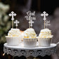 Ercadio Silver Glitter Cupcake Toppers, 24 Piece Set, Paper, Christian Party Decoration