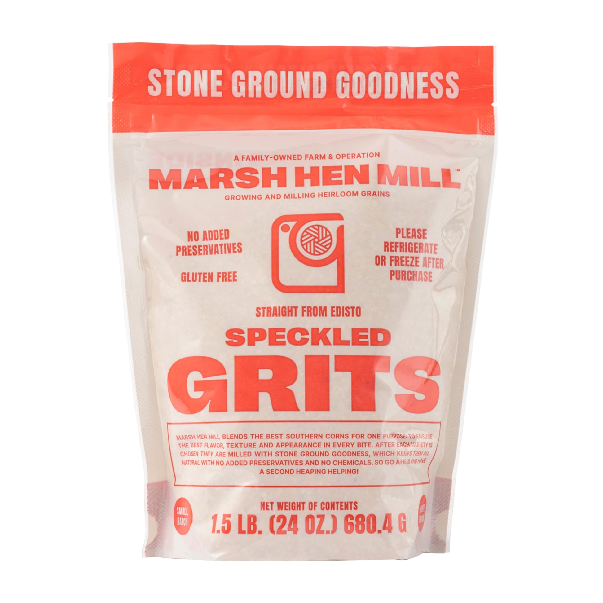 Marsh Hen Mill Speckled Pure Grits, Stone Ground Heirloom Blend, Gluten-Free, 24 oz (Pack of 1)