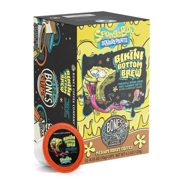 Bones Coffee Company Flavored Coffee Bones Cups Bikini Bottom Brew Flavored Pods Pineapple Upside Down Cake Flavor | 12Ct Single