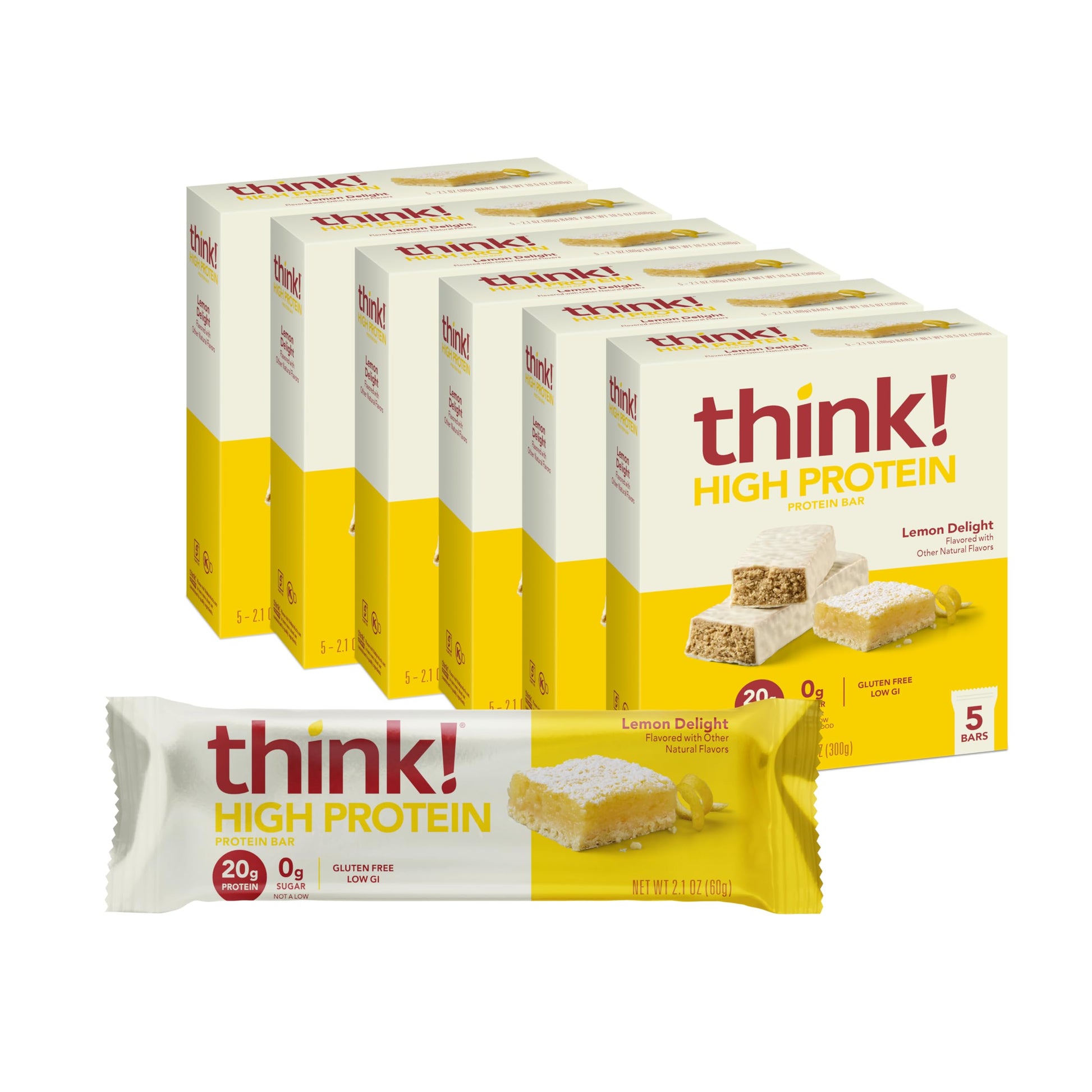 think! Protein Bars, High Protein Snacks, Gluten Free, Lemon Delight, 2.1 Oz, 30 Count
