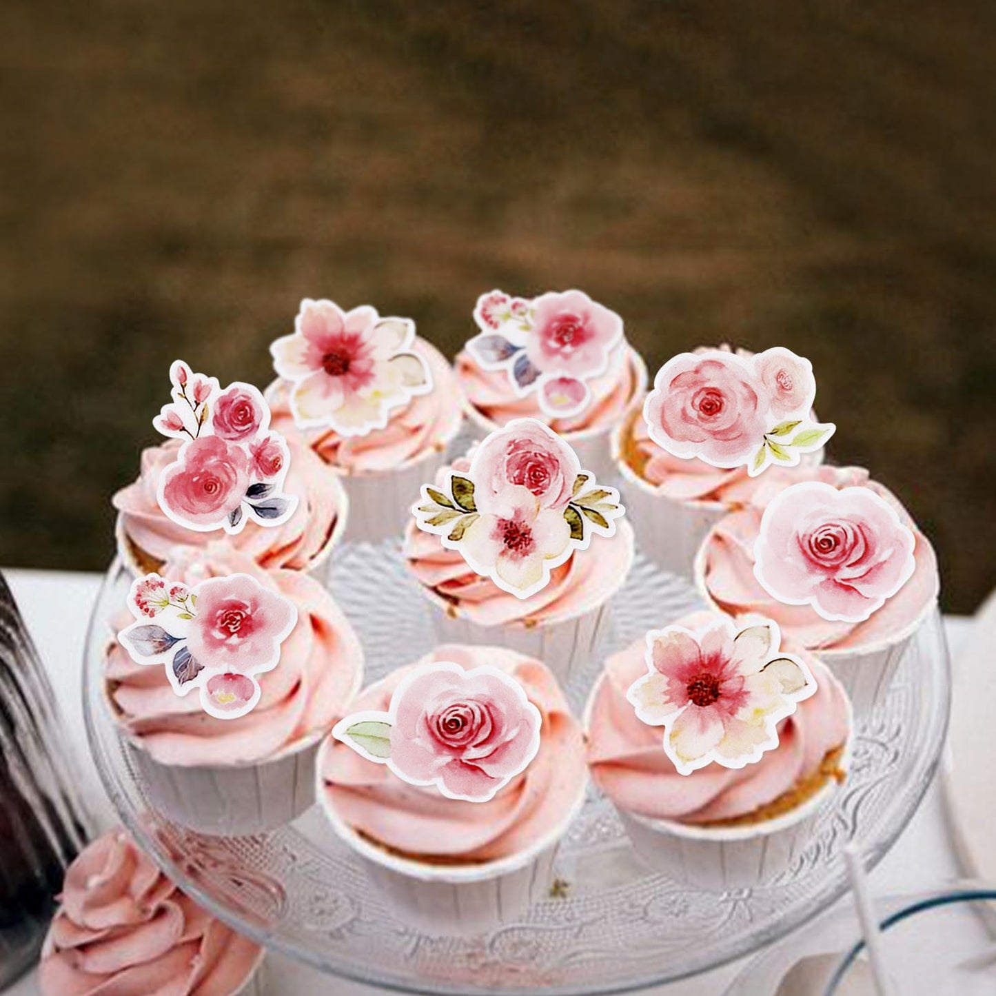 40 Pack Edible Flower Cupcake Toppers Edible Wafar Paper Spring Bridal Engagement Baby Shower Birthday Party Drink Toppers Anniv