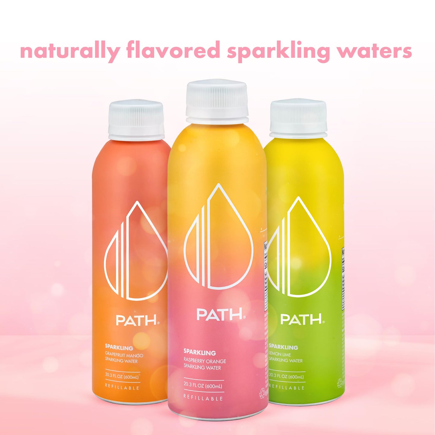 PATHWATER Sparkling Water - Raspberry Orange Flavor, Ultra-Purified, BPA-Free, 20 fl oz (Pack of 12)