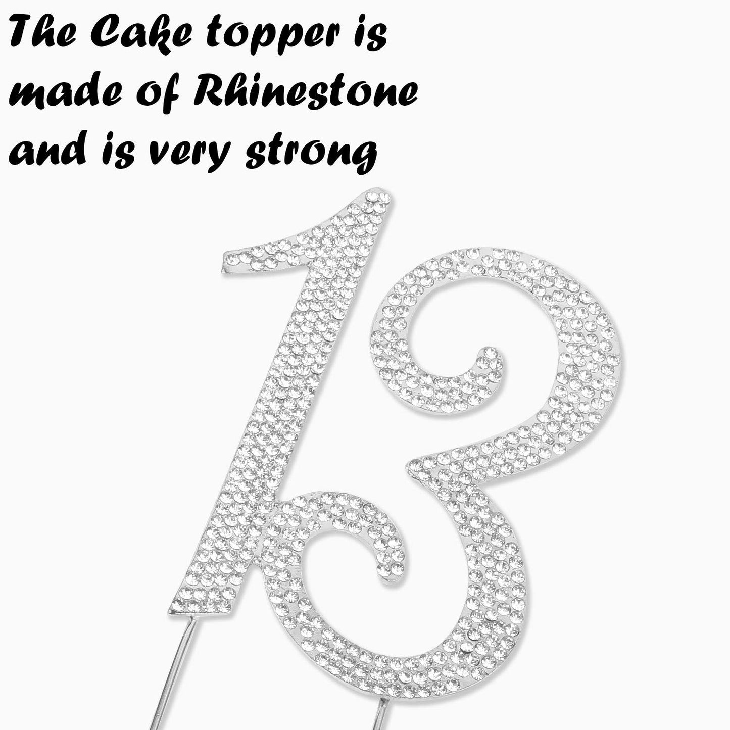 Hatcher Lee Bling Crystal Rhinestone 13 Birthday Cake Topper - Best Keepsake | 13Th Party Decorations Silver