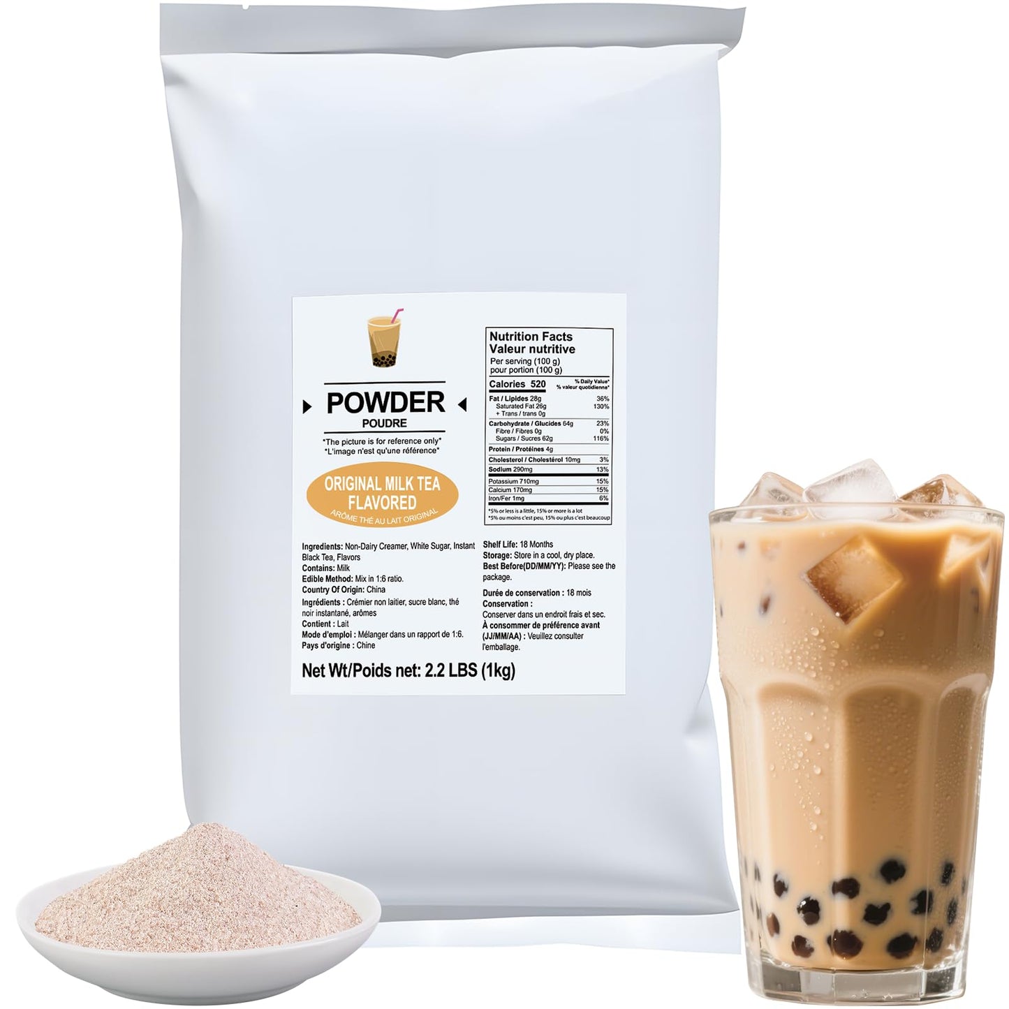Soeos Milk Tea Flavored Powder (3-in-1), 2.2 lbs (1kg) - Instant Bubble Tea Mix with Creamer & Sugar, Easy to Prepare, Perfect f