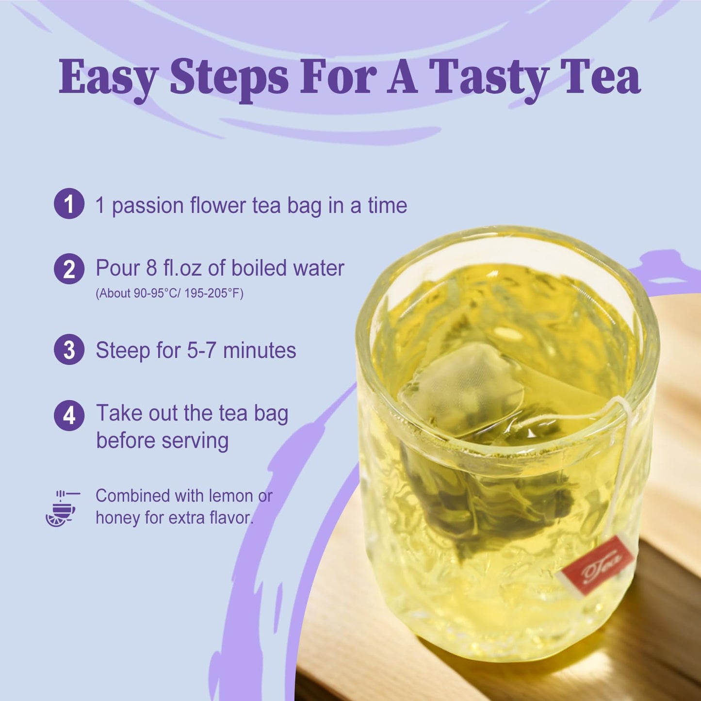 FullChea Passion Flower Tea Bags - Caffeine-Free Herbal Tea for Relaxation - 40 Count