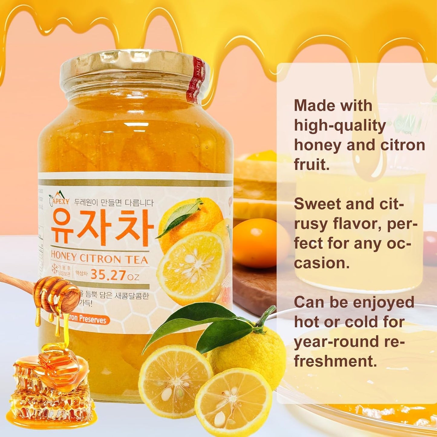 Apexy Authentic Korean Honey Citron Tea, Citron Tea, Just Add Hot Water, Yuzu Marmalade, Yuzu For Salad, Citron Spread, No Artif