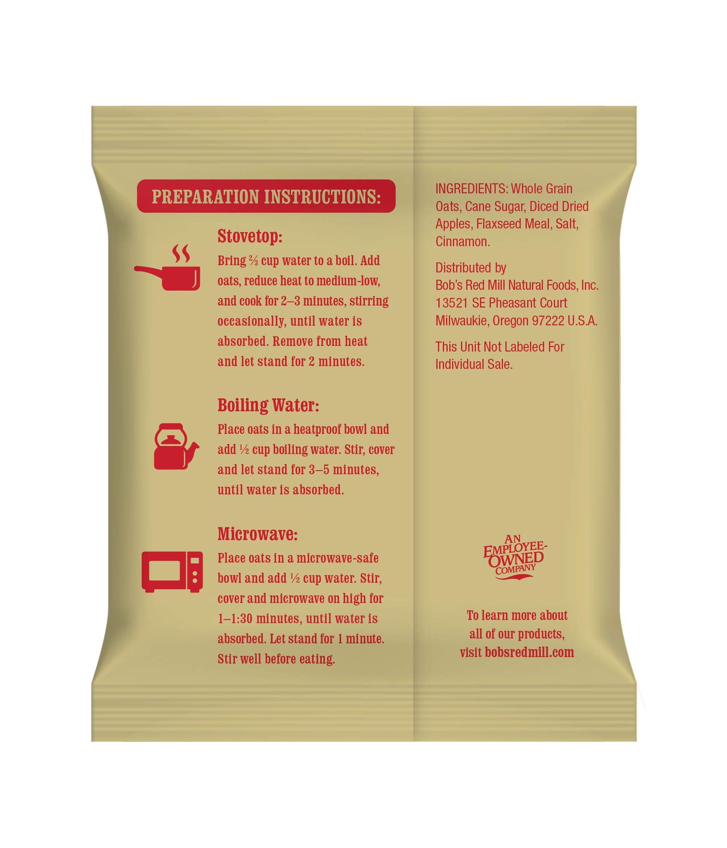 Bob's Red Mill Instant Oatmeal Packets, Apple Pieces & Cinnamon, 8 Packets Total (1 Box/8 Packets per Box), Non-GMO, Gluten Free