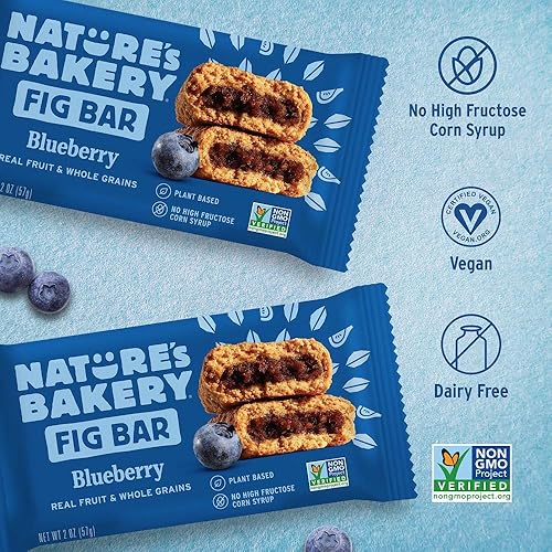 Natures Bakery Whole Wheat Fig Bars, Blueberry, Real Fruit, Vegan, Non-Gmo, Snack Bar, Twin Packs- 12 Count