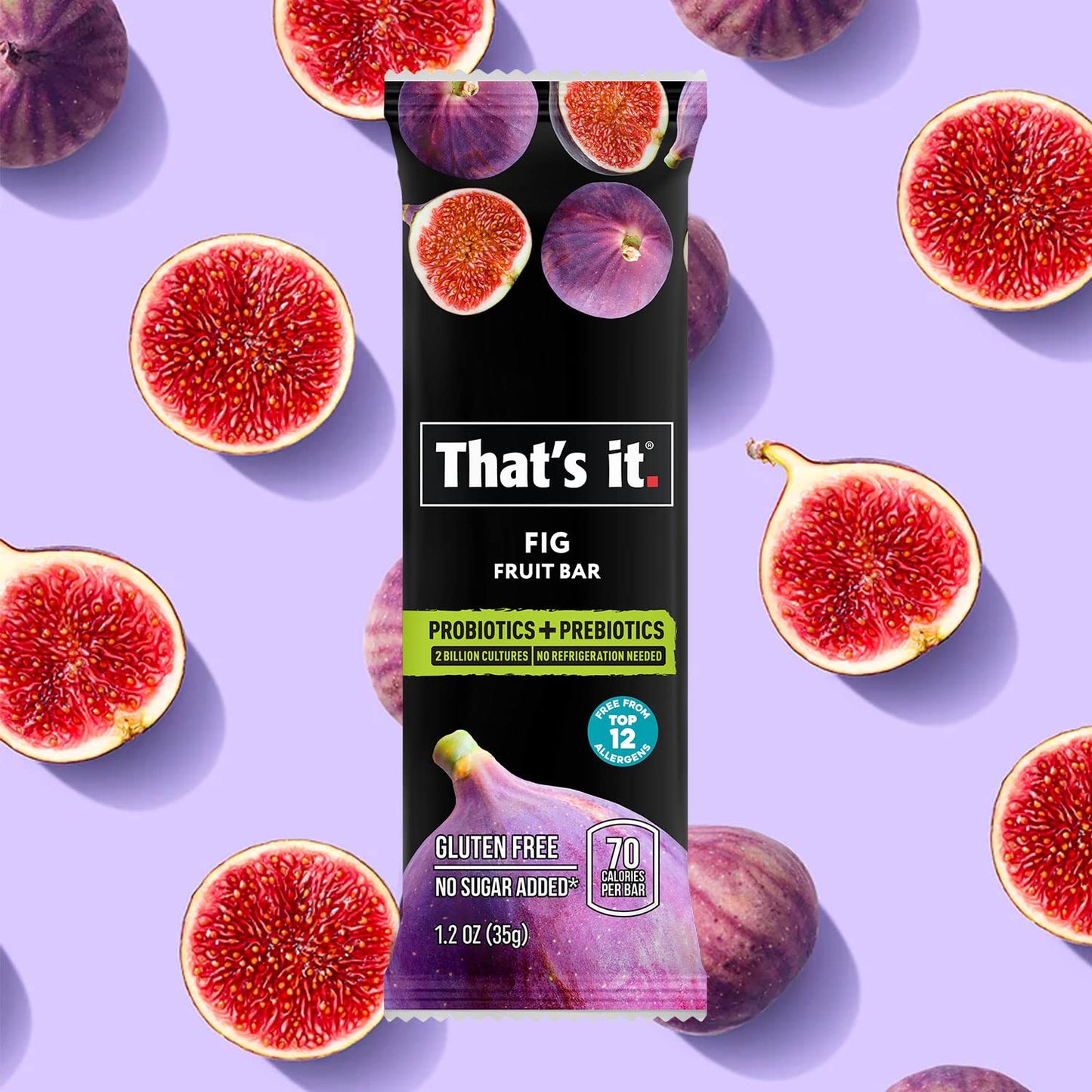 Thats it. Fig Probiotic Fruit Bar Pack,. Just Real Fruit + Probiotics, 70 Calories Per Bar, All Natural, 2- Ingredients, Shelf