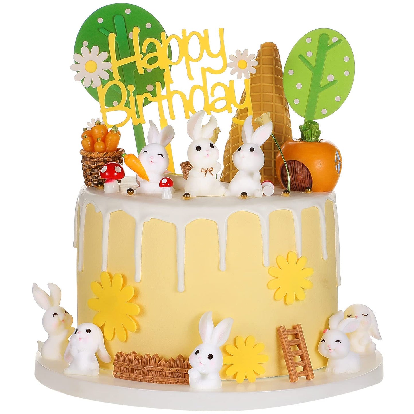 24 Pcs Bunny Cake Topper Set Rabbit Cake Decorations Rabbit Figurines Carrot Cake Decorations Rabbit Cake Topper Happy Bunny Bir