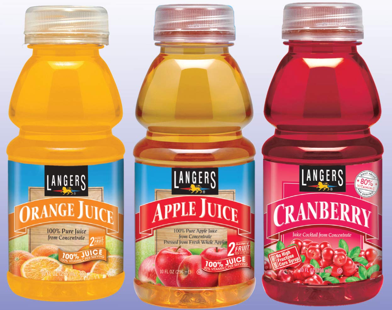 Langers Juice Variety Pack 100% Juice Cocktail  Apple  Orange & Cranberry  10 Fl Oz (Pack of 12)