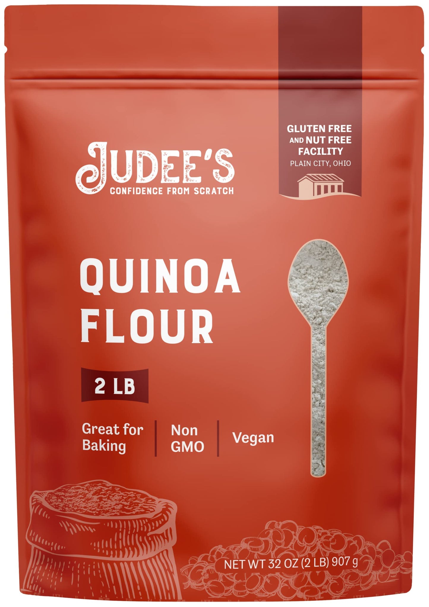 Judee'S Quinoa Flour 2 Lb - Made In Usa, Non-Gmo, Vegan - Great For Making Pancakes, Muffins, Pie Crusts, Quiches, And Breads -