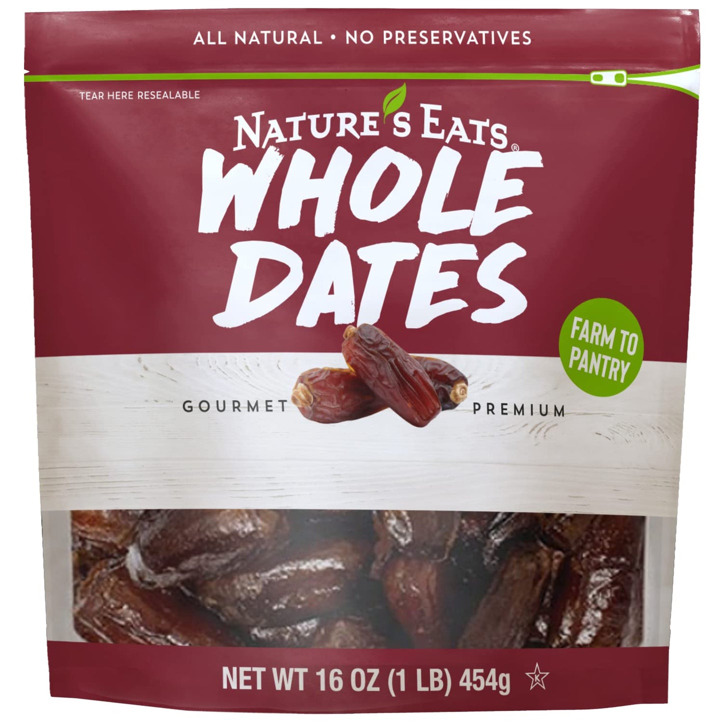 Natures Eats Whole Pitted Dates - Non-GMO, Gluten-Free, Vegan, Kosher Dried Fruits, Naturally Sweet Source of Fiber, Healthy Sna