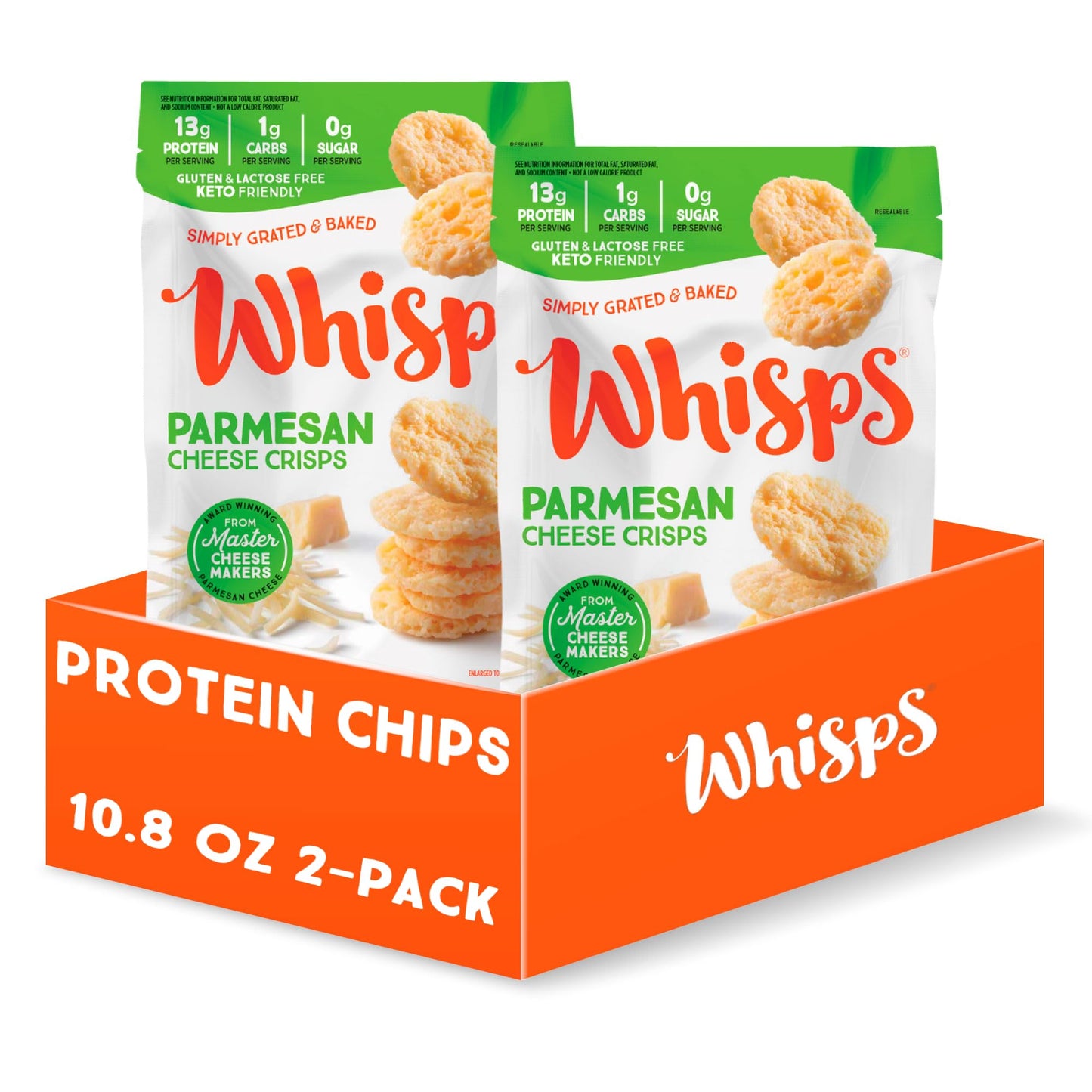 Whisps Cheese Crisps Parmesan Cheese - Protein Chips, Gluten Free, High Protein, Low Carb, 10.8 Oz (Pack of 2)