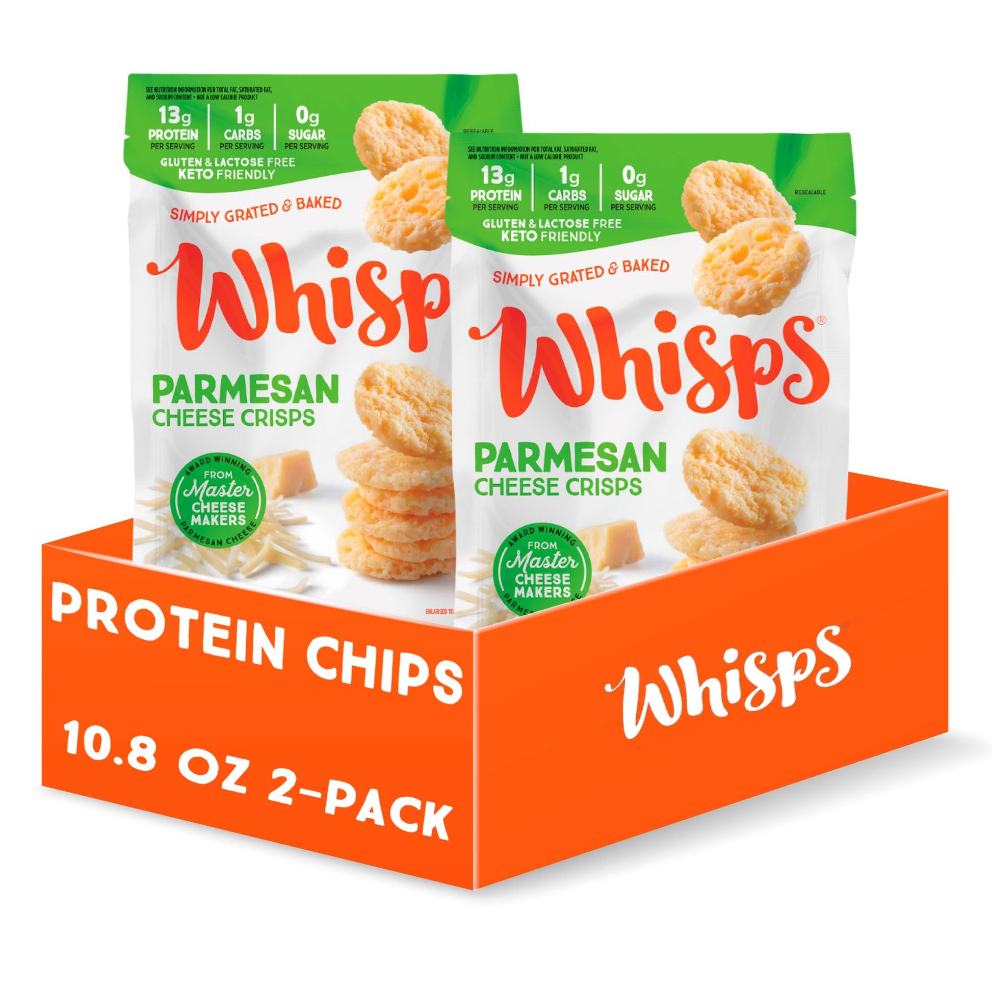 Whisps Cheese Crisps Parmesan Cheese - Protein Chips, Gluten Free, High Protein, Low Carb, 10.8 Oz (Pack of 2)