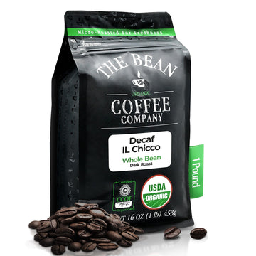 The Bean Organic Coffee Company Water Processed DECAF IL Chicco (Traditional Italian Roast), Dark Roast, Whole Bean Coffee, 16-O