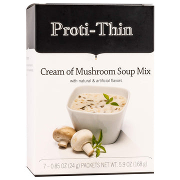 Proti-Thin High Protein Cream Of Mushroom Soup, Gluten-Free, 15G Protein, Low Calorie, Low Carb, Low Fat, No Gluten Ingredients, Healthy Instant Diet Soup Mix, Keto Friendly, Ideal Protein Compatible,1 Pack Of 7 Servings