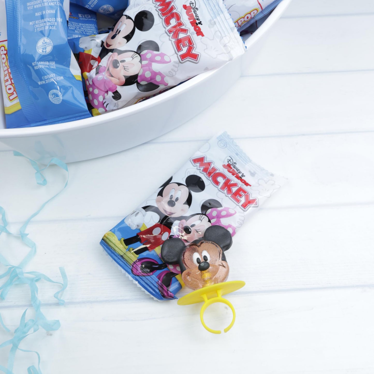 Disney Junior Lollipop Rings, Mickey Mouse, Minnie, And Pluto, Individually Wrapped For Birthday Party Favors, 18 Count