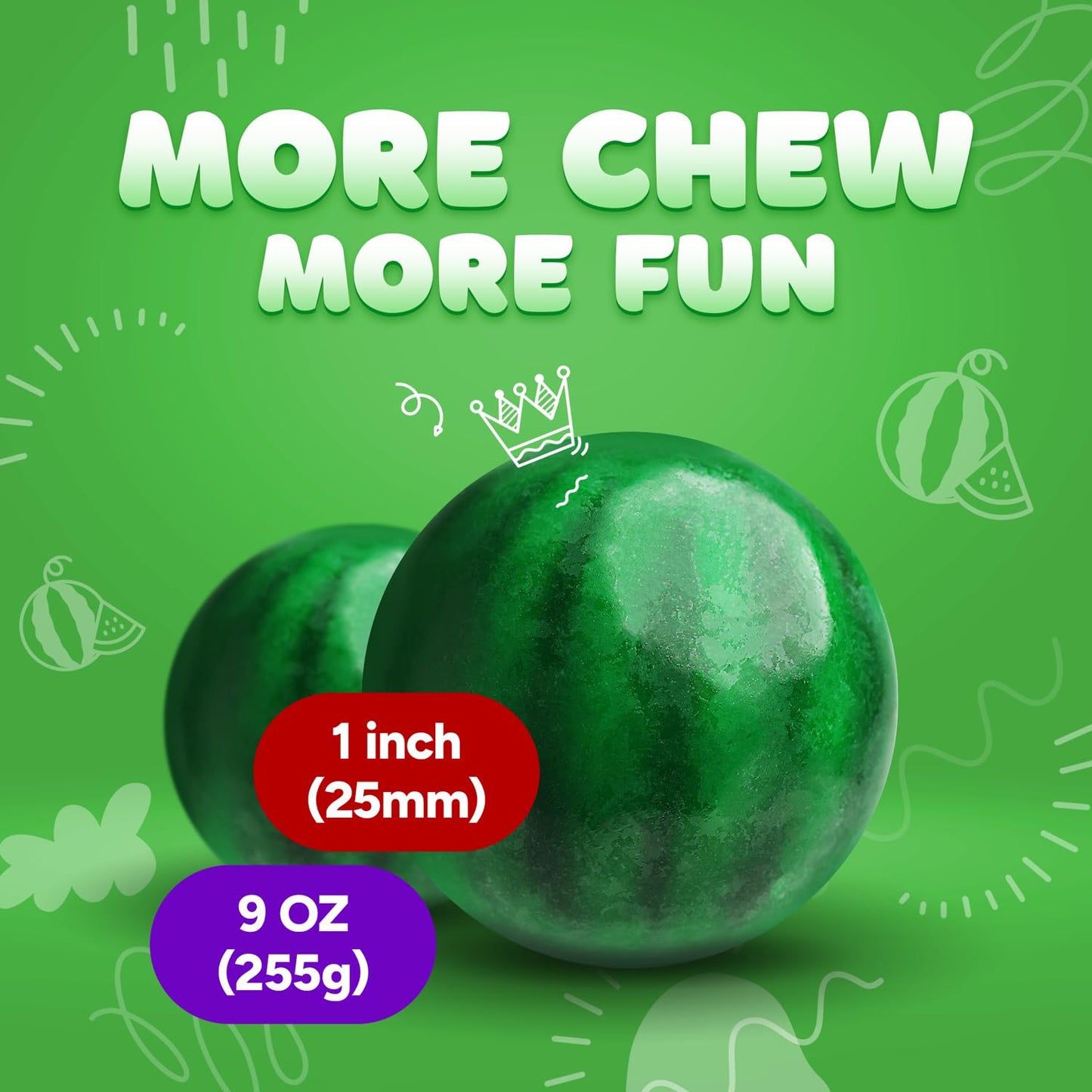 Gumballs For Kids In Jar - 1 Inch Large Gumballs - Watermelon Bubble Gum - Fun Chewing Gum For Kids - 9 Oz