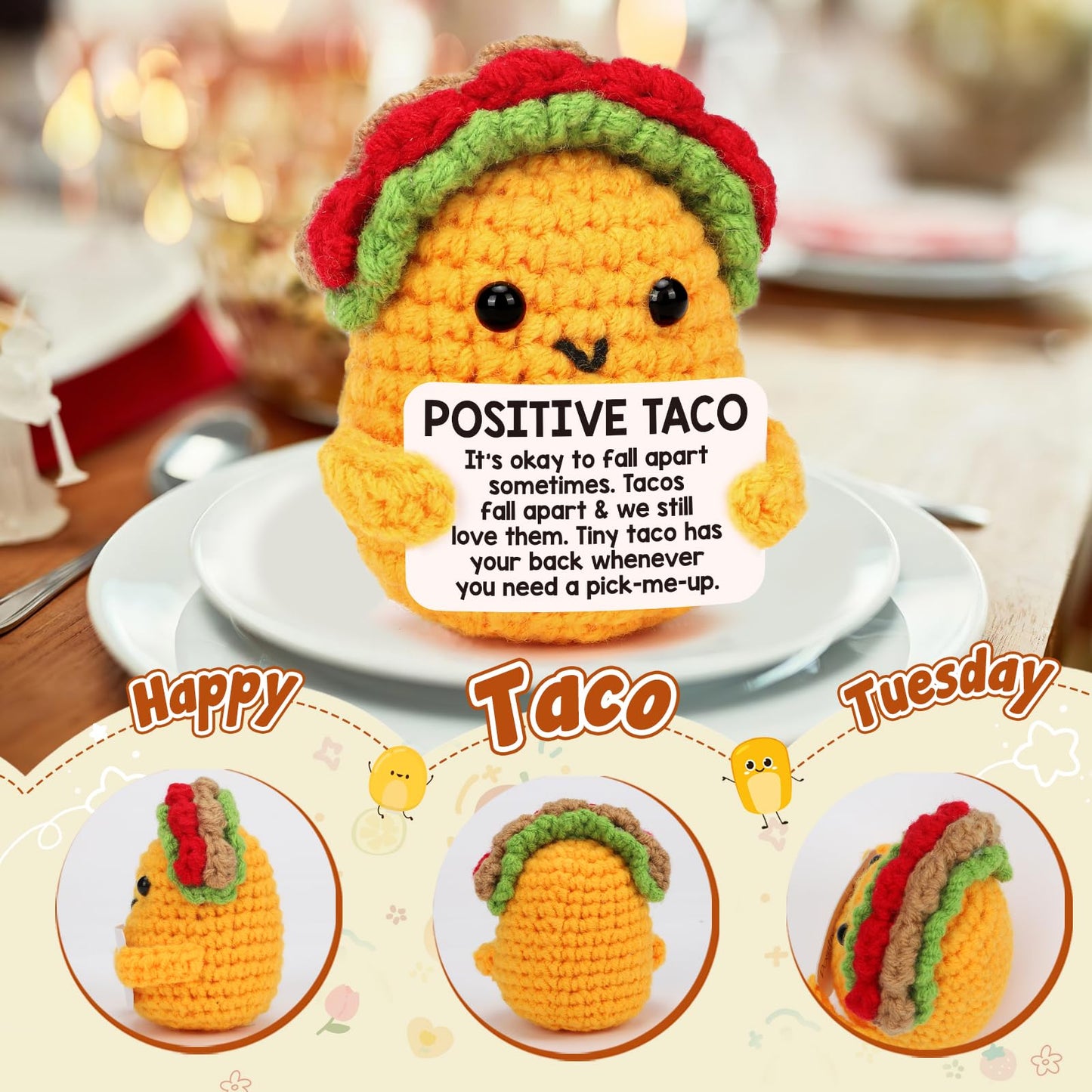 LuoHere Mini Crochet Taco Doll - Wool Yarn, Positive Color, G01 Model, Perfect Gift for Moms, Daughters, Friends, and Coworkers