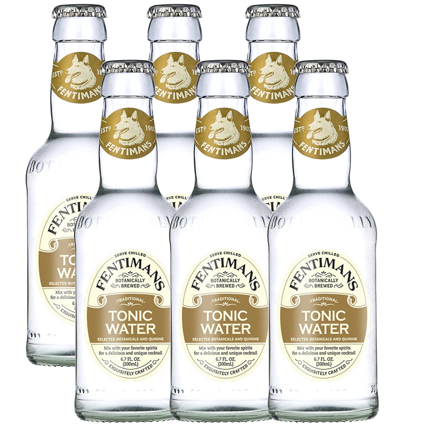 Fentimans Natural Tonic Water - Premium Mixer for Cocktails, 6.7 Fl Oz Bottles, Pack of 6