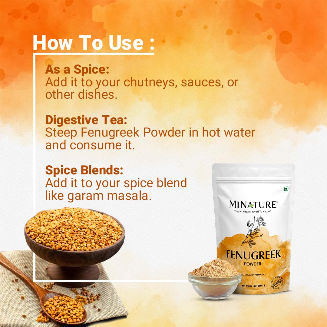 Mi Nature Usda Certified Organic Fenugreek Powder (Trigonella Foenum)(100% Natural, Organically Grown) (227G / (1/2 Lb) / 8 Ounc