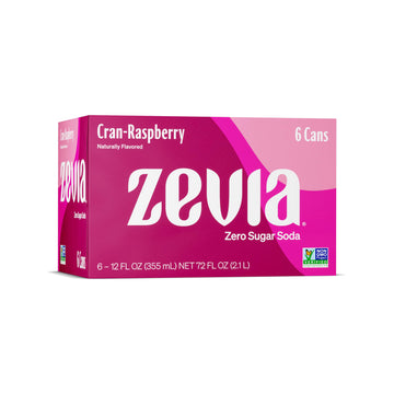 Zevia Zero Sugar Soda, Cran-Raspberry, 12 Oz Cans (6-Pack) - Naturally Sweetened, Zero Calorie Sugar Free Soda - Non-Gmo Project