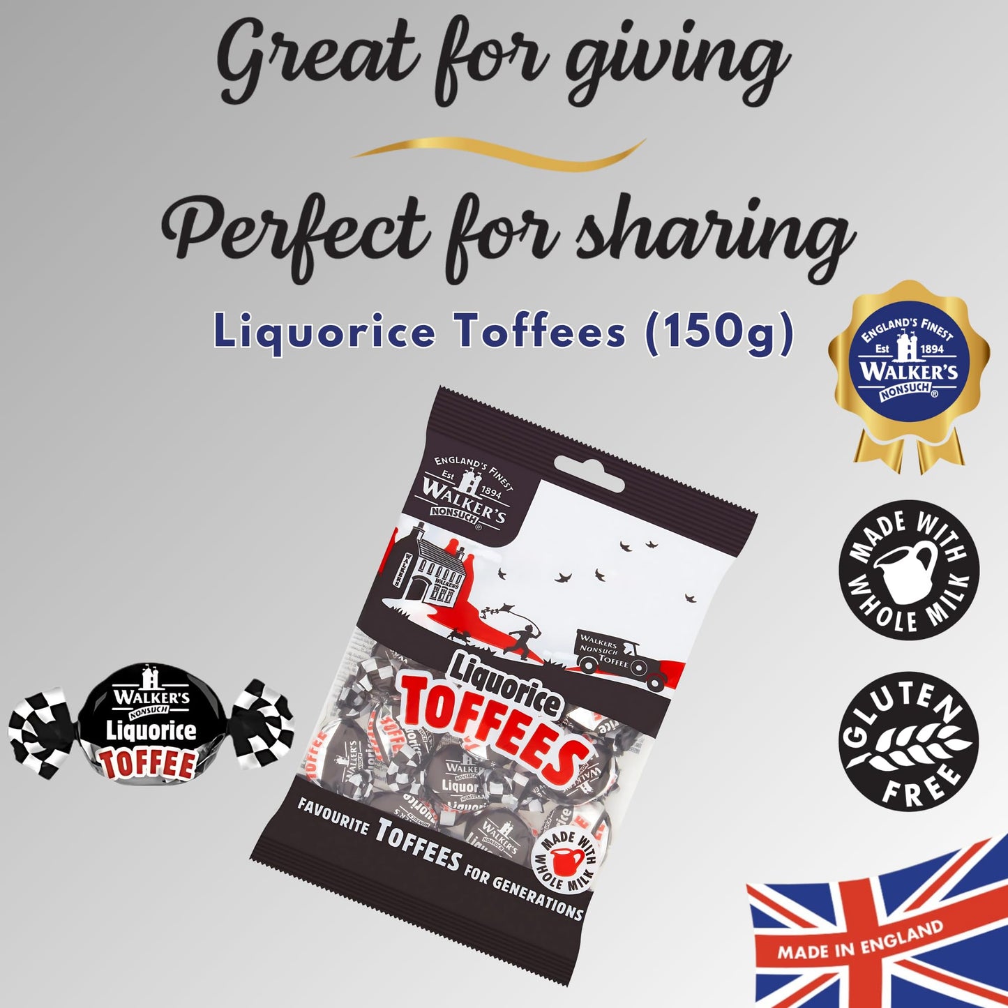 Walkers Nonsuch Liquorice Toffees, Chewy Black Licorice Candy, 5.29 Oz Bag, Pack of 3, Traditional English Sweets