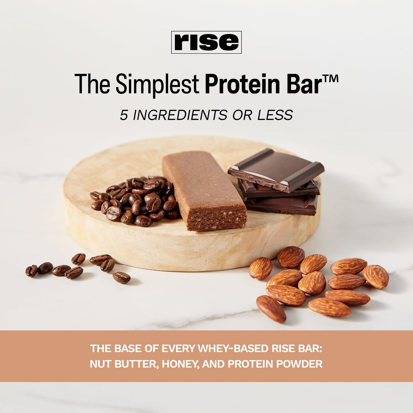 Rise Whey Protein Bars - Mocha Almond, 15g Protein, 4g Fiber, Gluten-Free, 12 Count, Model RBA37228, Brown