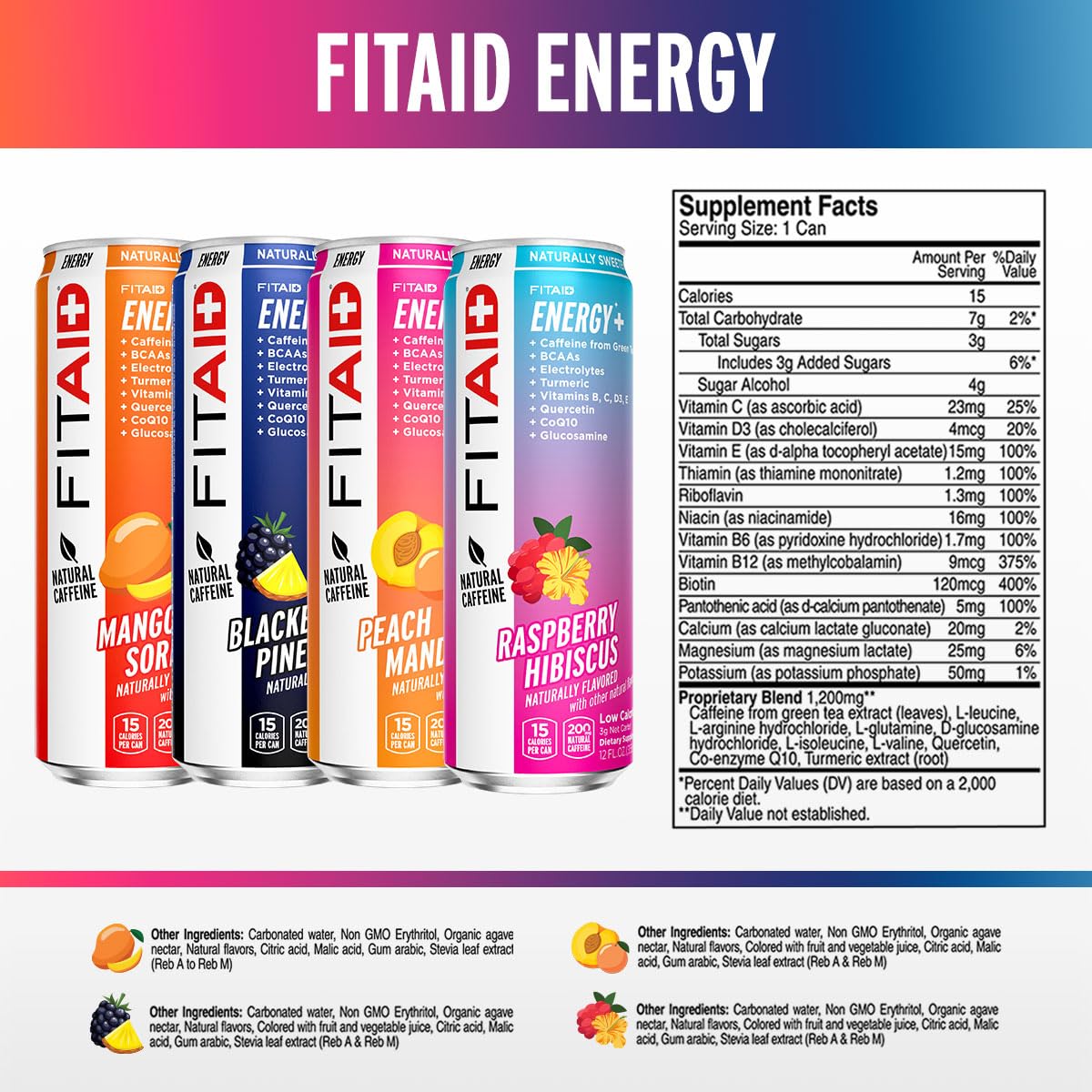 LIFEAID FITAID ENERGY Drink, Keto Variety Pack, 200mg Caffeine, 12 Fl Oz, 12 Cans