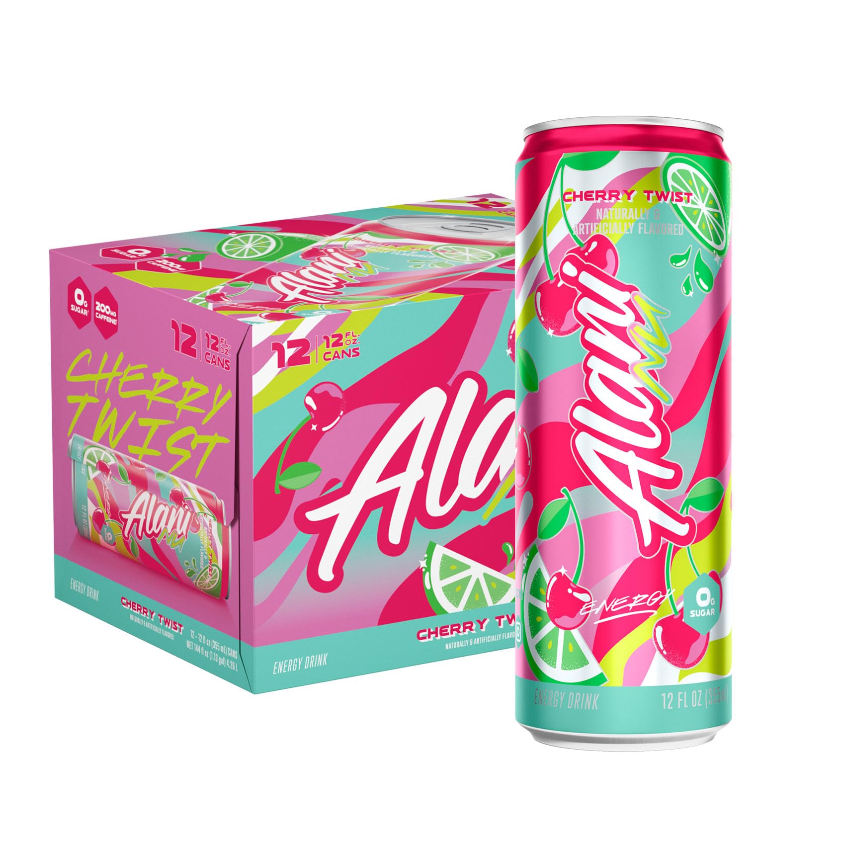Alani Nu Energy Drinks, Sugar Free, 200mg Caffeine, 12 Fl Oz Cans, 12 Pack, Red, Model 990332740