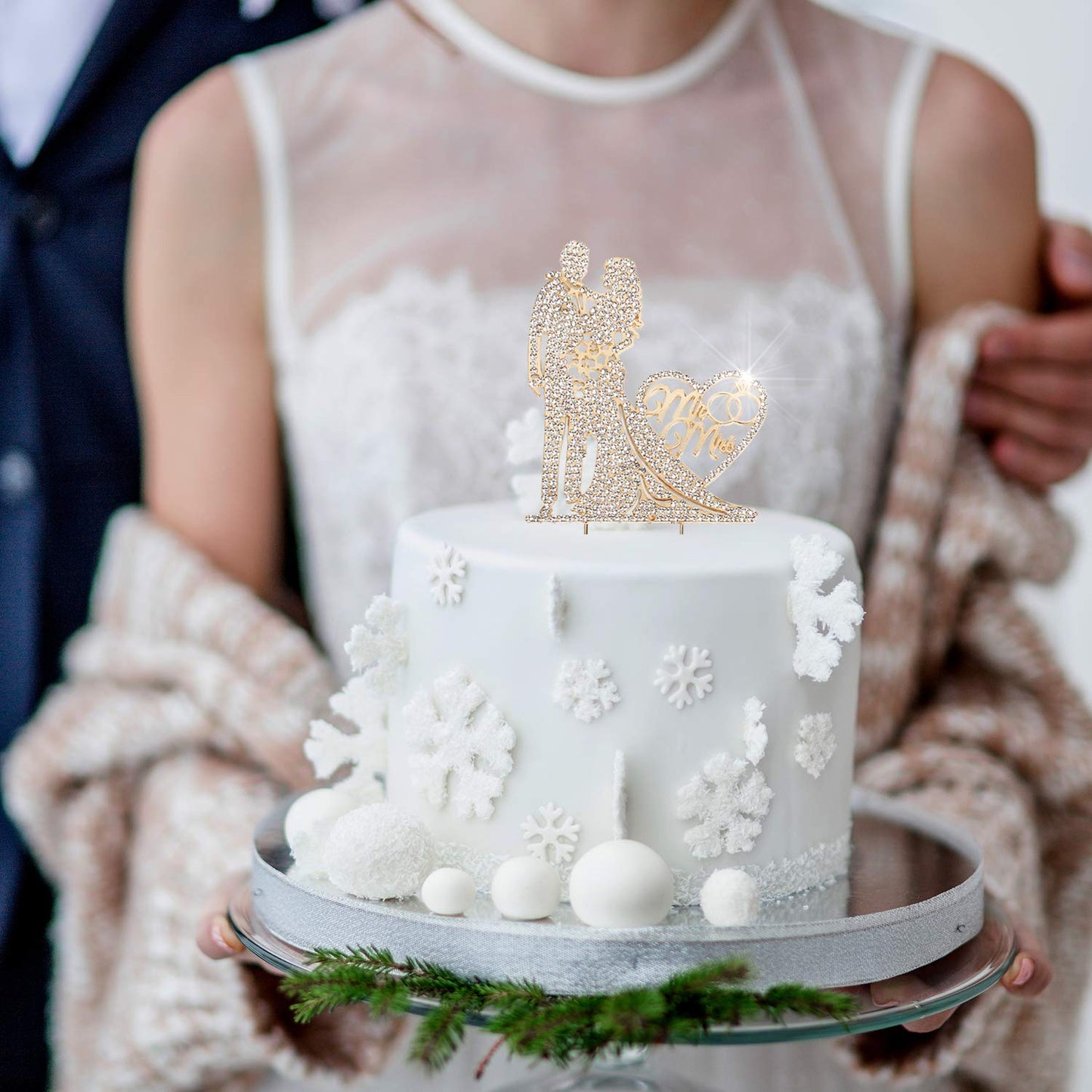 Mr And Mrs Cake Topper Rhinestone Crystal Metal Love Wedding Cake Topper Funny Bride And Groom, Gold