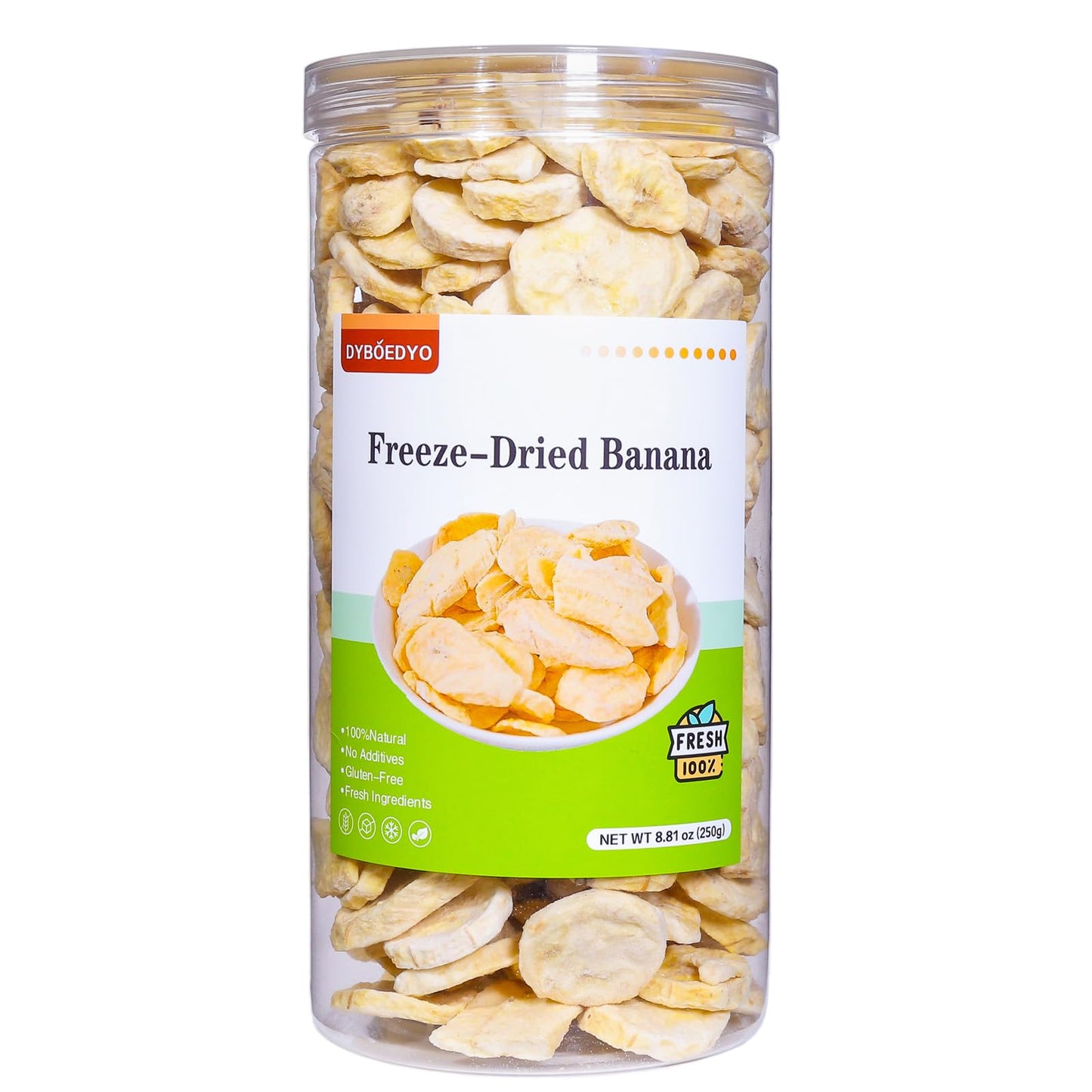 Freeze-Dried Banana Slices, 8.81 Oz | Crispy,Freeze-Dried Fruit Snack | Resealable Jar for Pantry Storage | Great for Travel, Hi