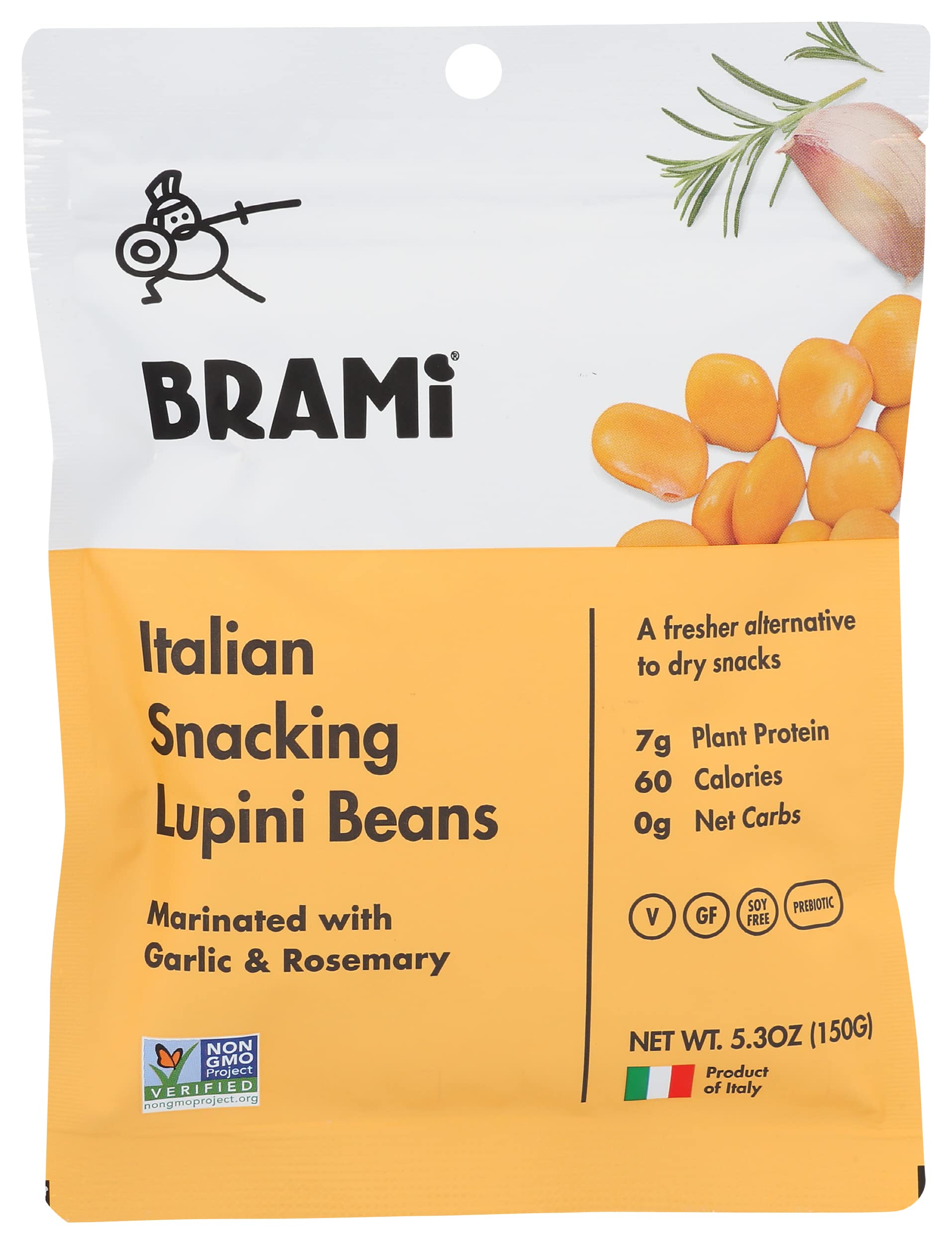 Brami Lupini Snack Garlic and Herb Flavored Beans Snack, Vegan, 5.3 Ounce (Pack of 8)