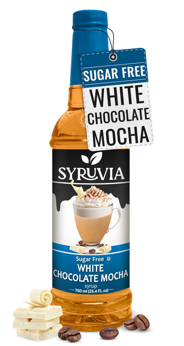 Syruvia Sugar-Free White Chocolate Mocha Coffee Syrup - 25.4 fl oz. Premium Coffee Flavoring Syrup. 0 Calories, Kosher, and Glut