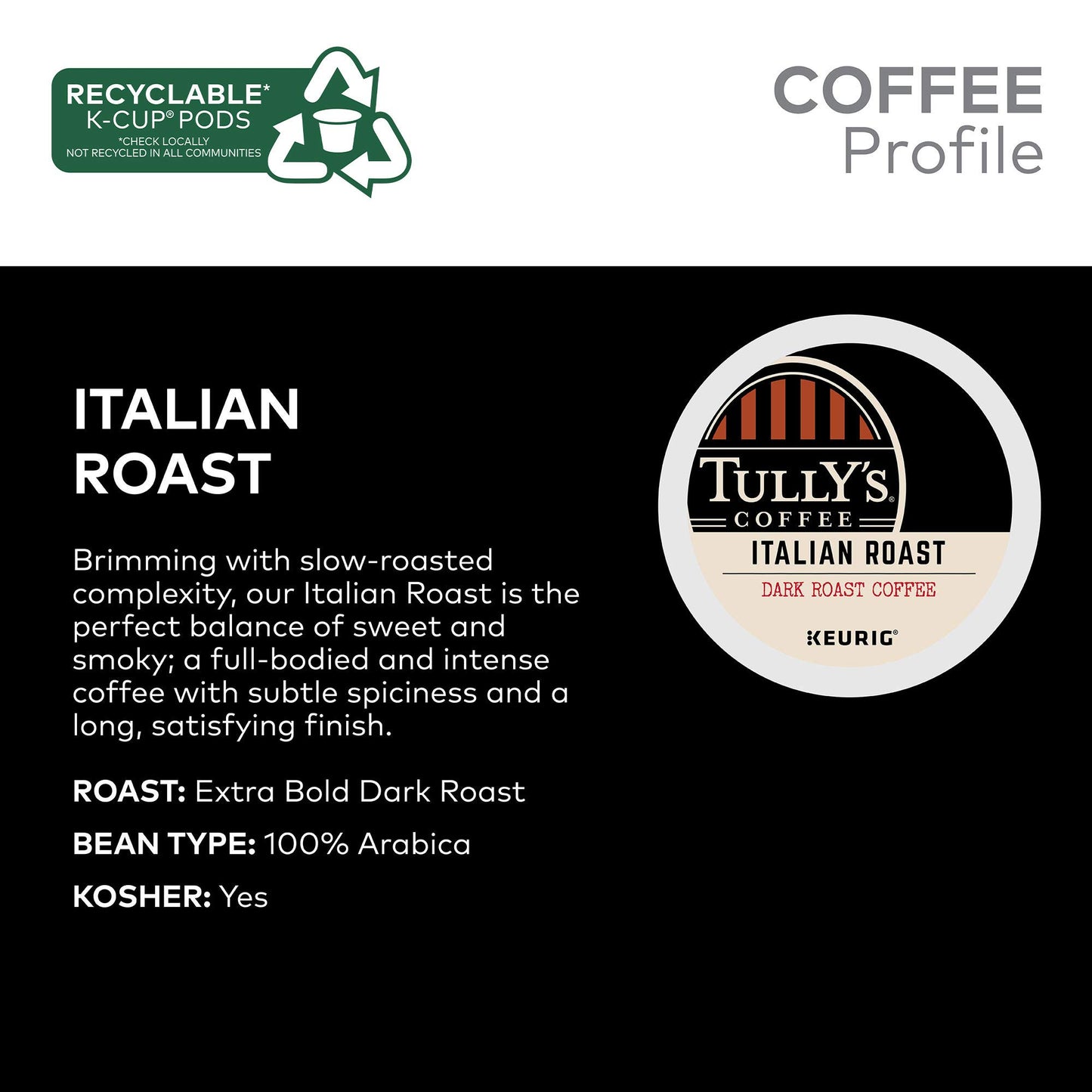 Tully'S Coffee Italian Roast, Keurig Single-Serve K-Cup Pods, Dark Roast Coffee, 72 Count (6 Packs Of 12)