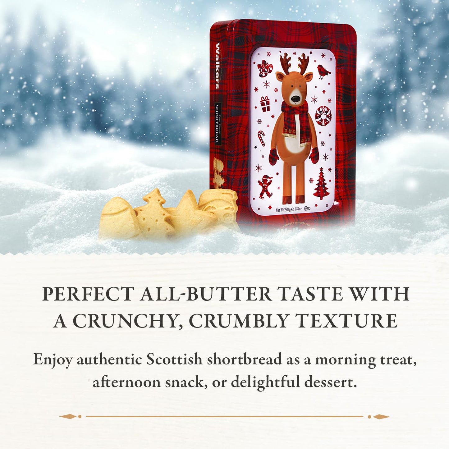 Walkers Assorted Shortbread Cookies in Festive Shapes - Reindeer Shortbread Cookie Tin (8.8 oz) - Includes Christmas Tree, Bell,