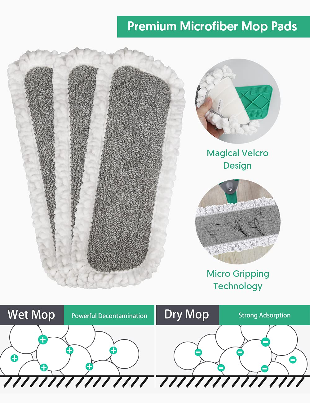 Microfiber Spray Mop Pad Refills, Domi-Patrol Microfiber Mop Head Replacement For Wet Dry Mop, Spray Mop Reusable Washable Pad C